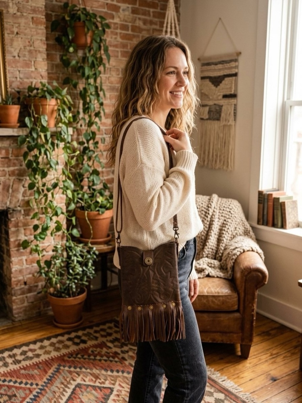 Hand Crafted Cowgirl Western Boot Crossbody Bag with Fringe